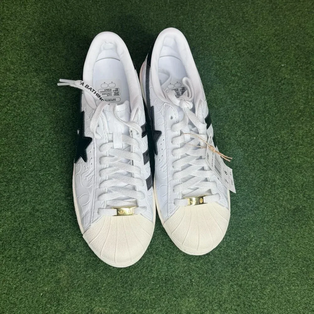 Sz 7 Adidas Originals x BAPE Superstar FTWWHT/CBLACK/OWHITE JR2701